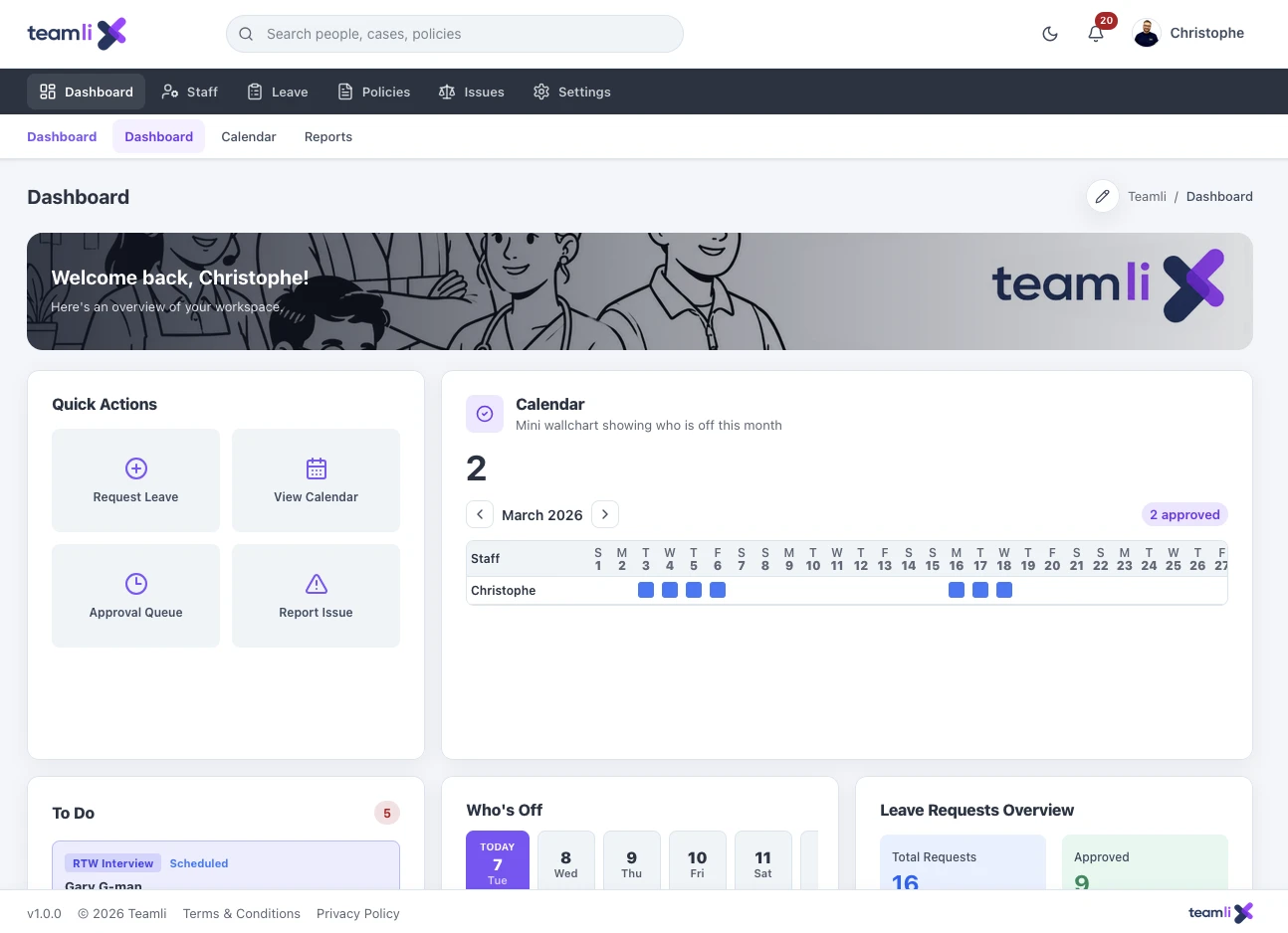 Teamli dashboard
