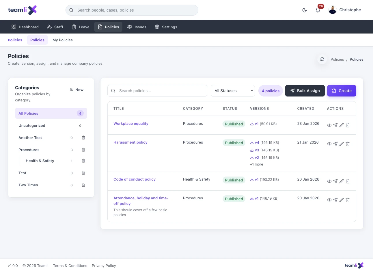 Policy library with acknowledgement tracking